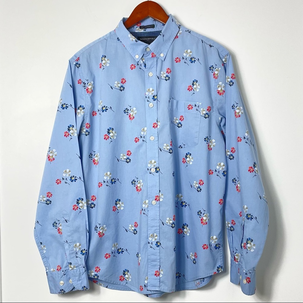 Banana Republic 100% Cotton Untucked Fit Men's Poplin Shirt Size L